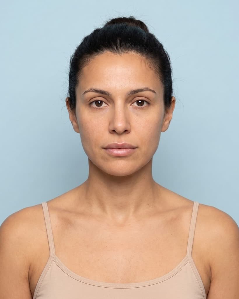 Portrait demonstrating a subtle lip filler preview generated by Eva AI, simulated preview